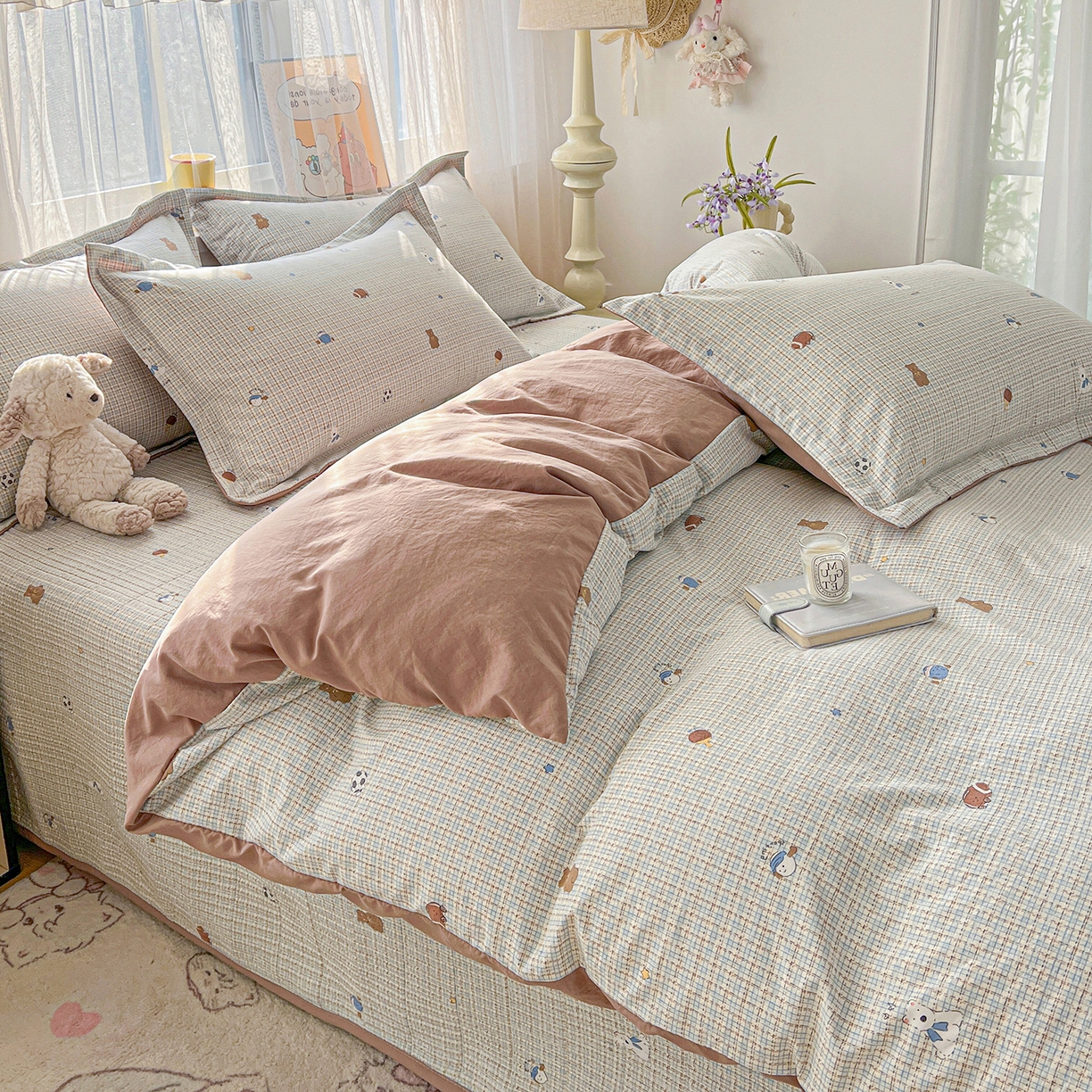 91家纺网 家纺一手货源 找家纺 梦纤绒 2026新款亲肤舒适仿棉印花床盖四件套 奇奇