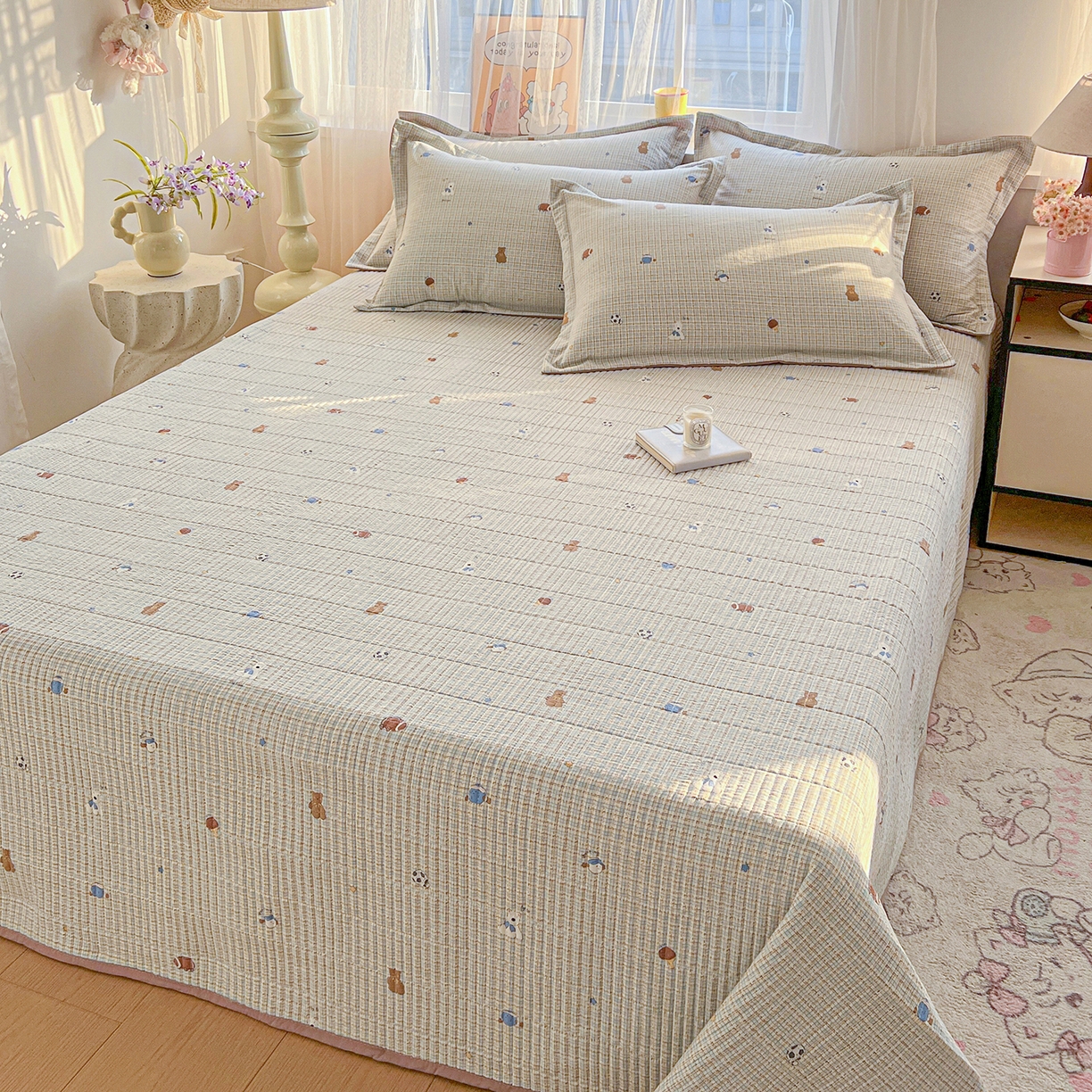 91家纺网 家纺一手货源 找家纺 梦纤绒 2026新款亲肤舒适仿棉印花床盖四件套 奇奇