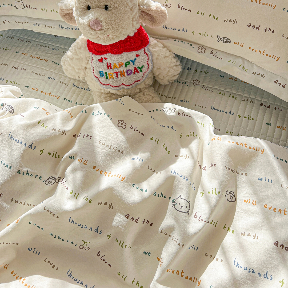 91家纺网 家纺一手货源 找家纺 梦纤绒 2026新款亲肤舒适仿棉印花床盖四件套 甜心喵