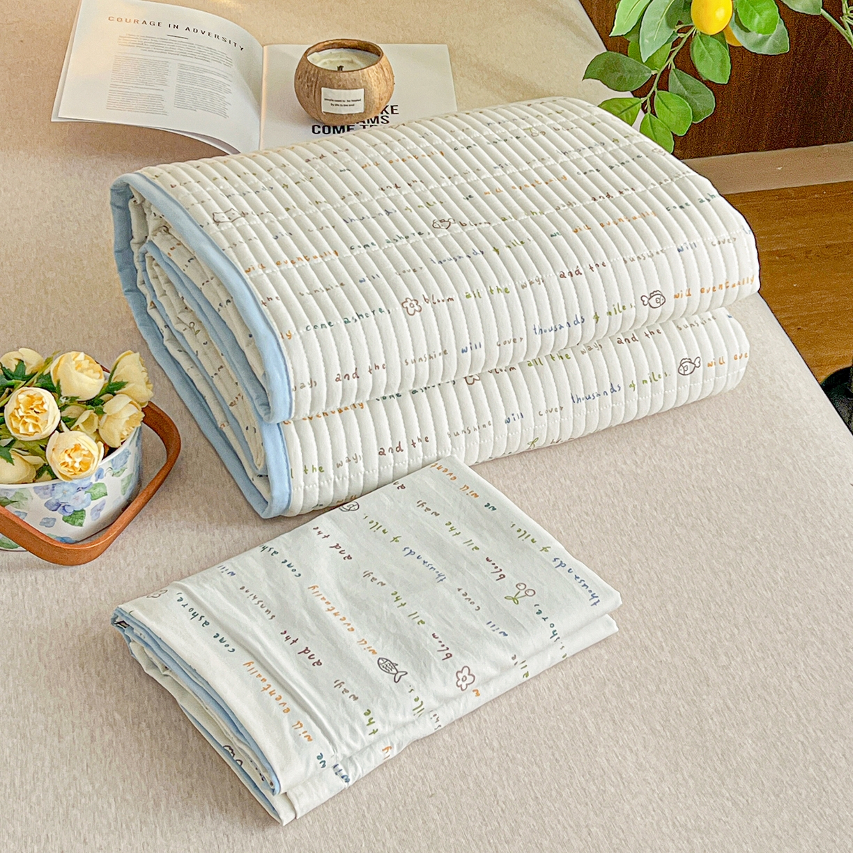 91家纺网 家纺一手货源 找家纺 梦纤绒 2026新款亲肤舒适仿棉印花床盖四件套 甜心喵