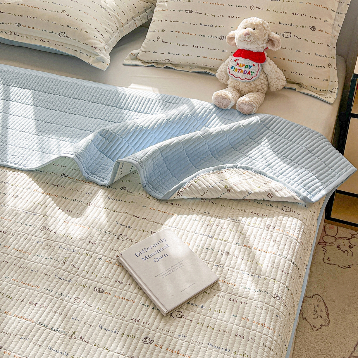 91家纺网 家纺一手货源 找家纺 梦纤绒 2026新款亲肤舒适仿棉印花床盖四件套 甜心喵