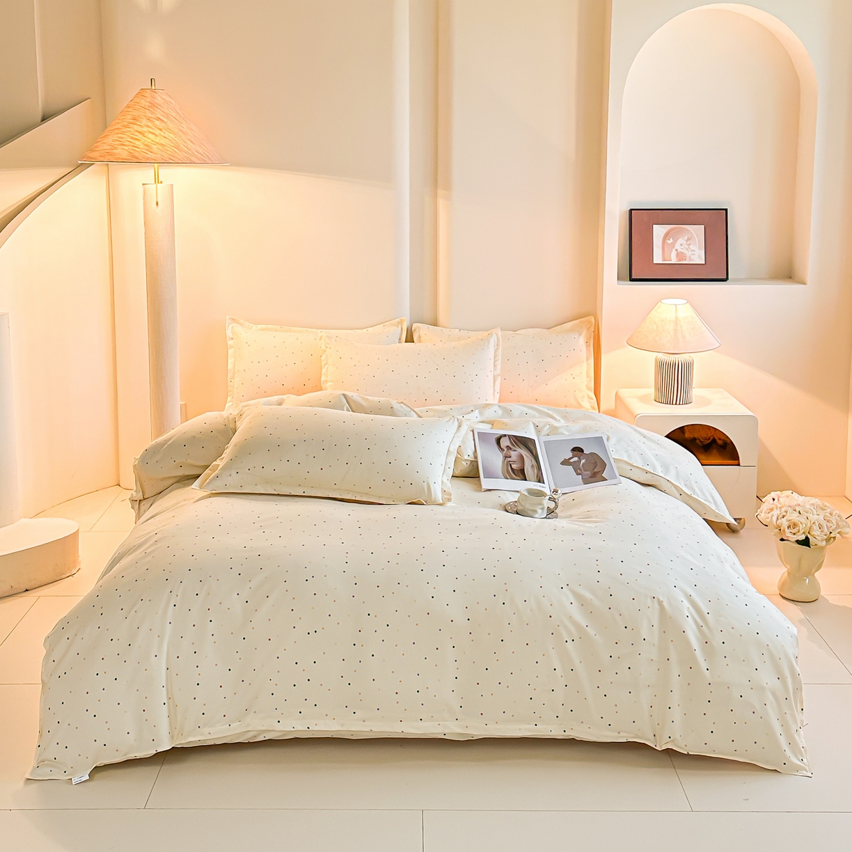 91家纺网 家纺一手货源 找家纺 楠沐家纺 2026新款无印风单被套芦荟棉学生印花被套 彩色波点