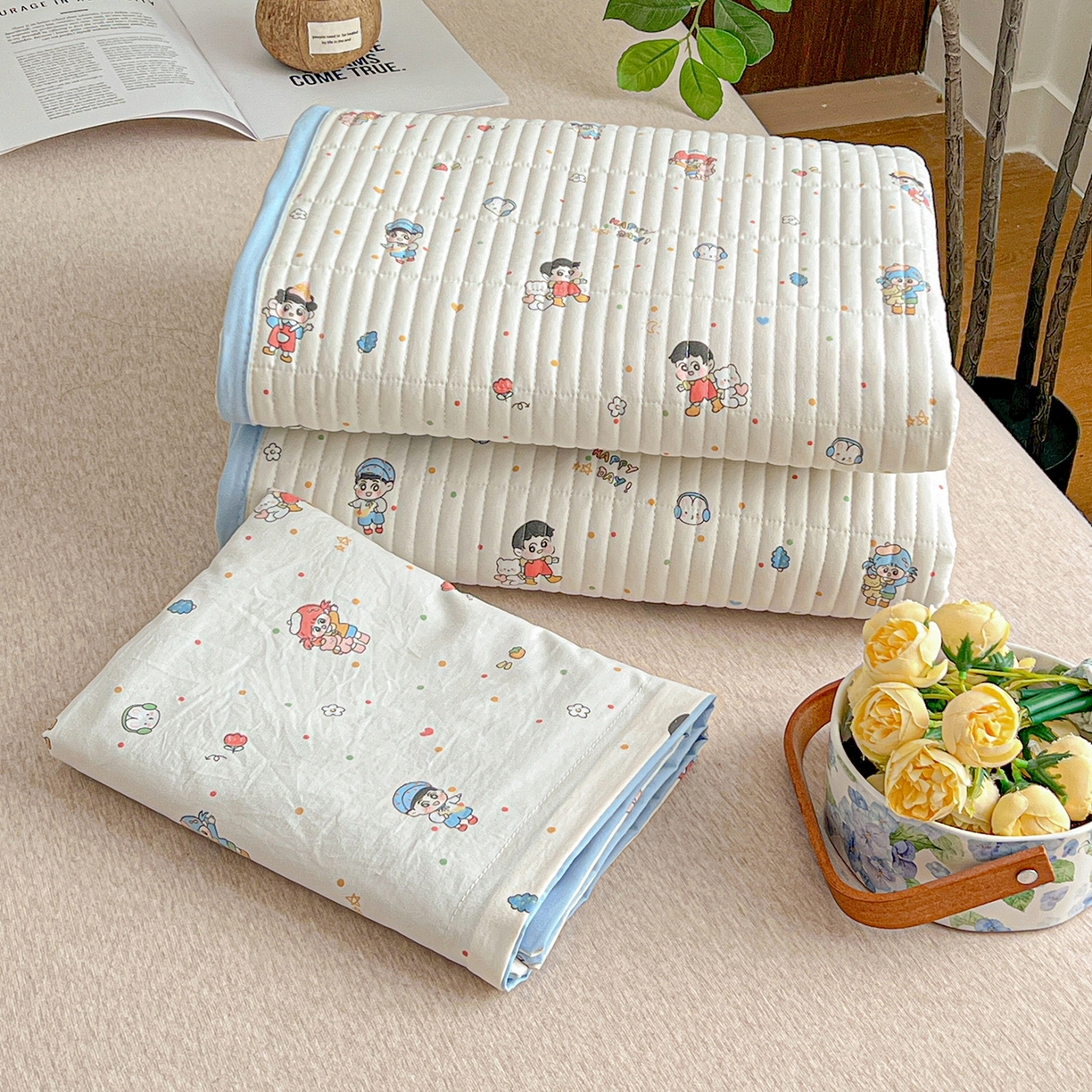 91家纺网 家纺一手货源 找家纺 梦纤绒 2026新款亲肤舒适仿棉印花床盖四件套 童趣