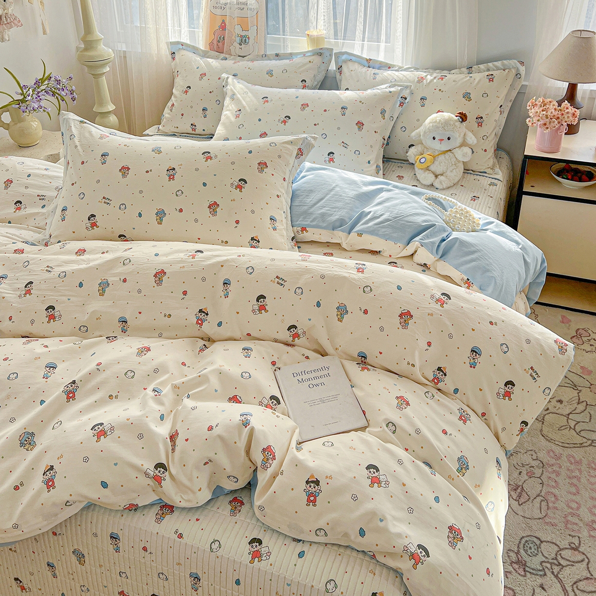 91家纺网 家纺一手货源 找家纺 梦纤绒 2026新款亲肤舒适仿棉印花床盖四件套 童趣