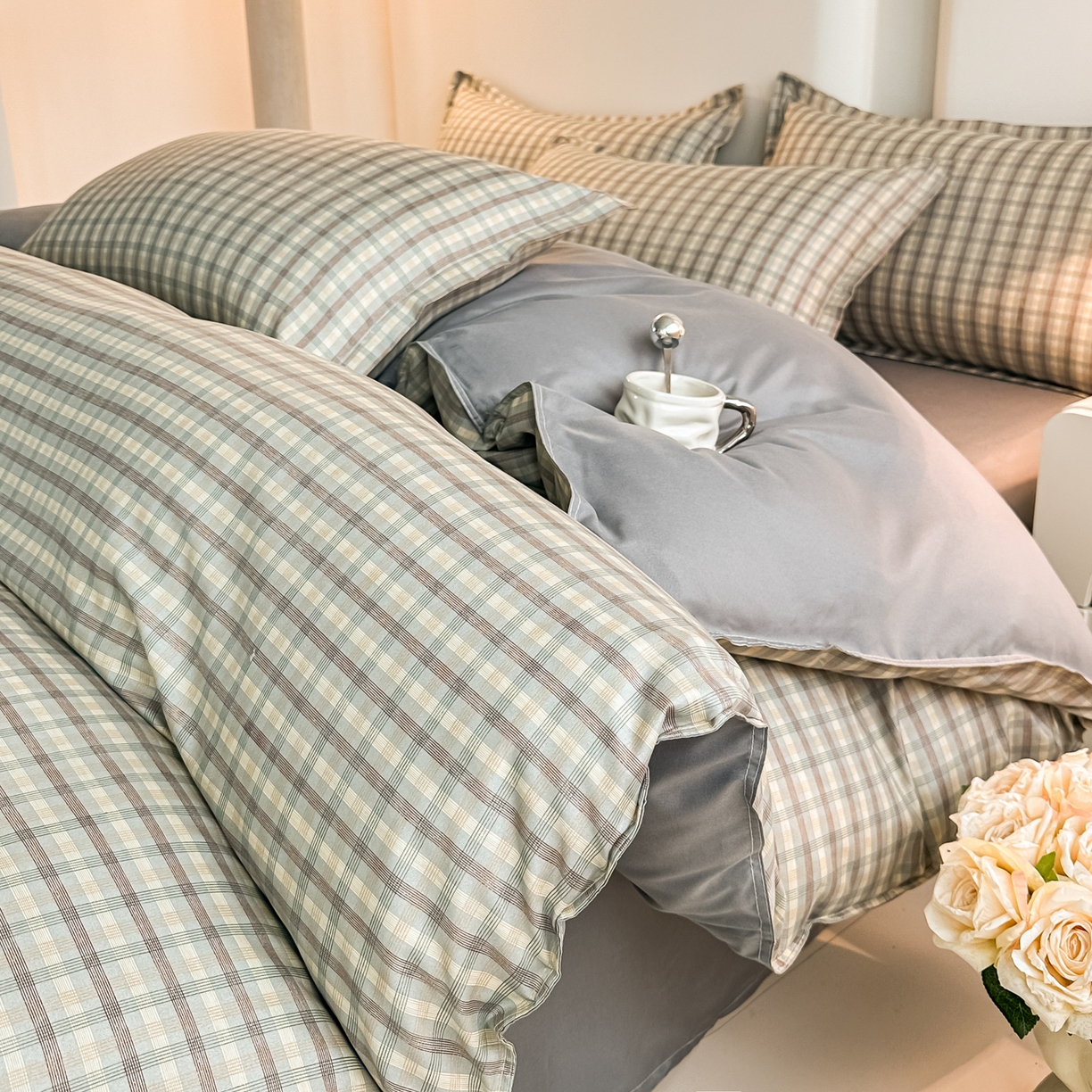 91家纺网 家纺一手货源 找家纺 楠沐家纺 2026新款无印风单被套芦荟棉学生印花被套 觅遇