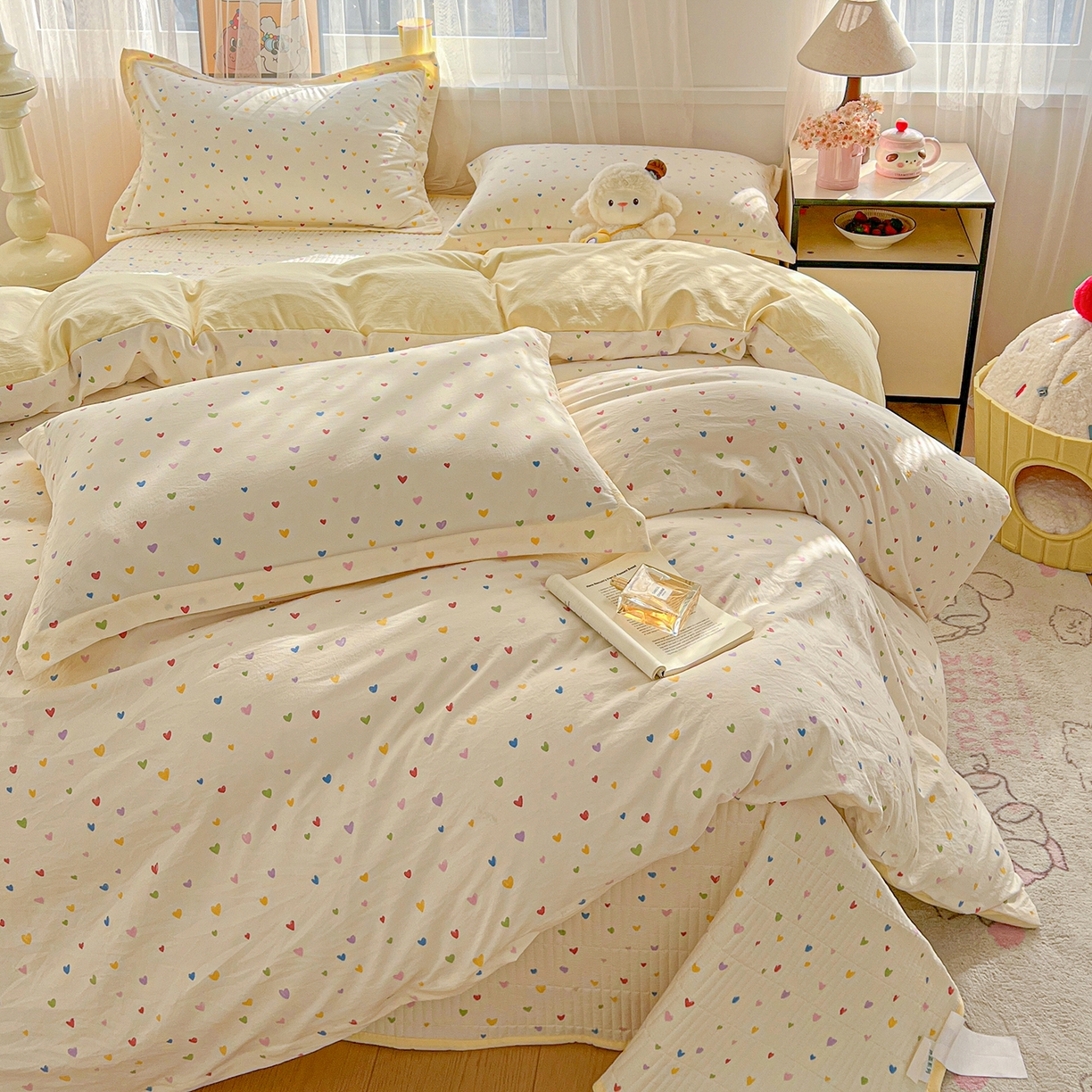 91家纺网 家纺一手货源 找家纺 梦纤绒 2026新款亲肤舒适仿棉印花床盖四件套 五彩斑斓