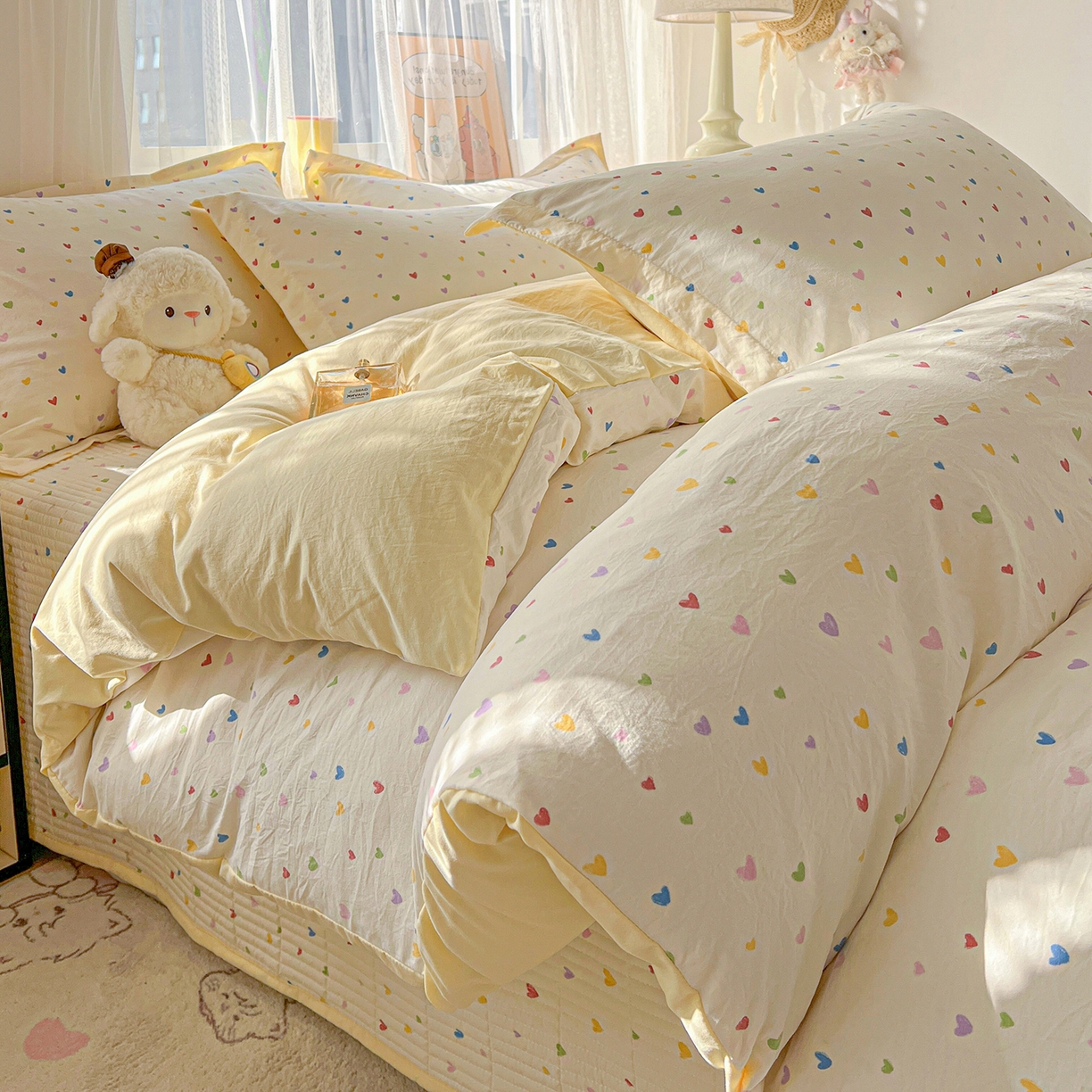 91家纺网 家纺一手货源 找家纺 梦纤绒 2026新款亲肤舒适仿棉印花床盖四件套 五彩斑斓