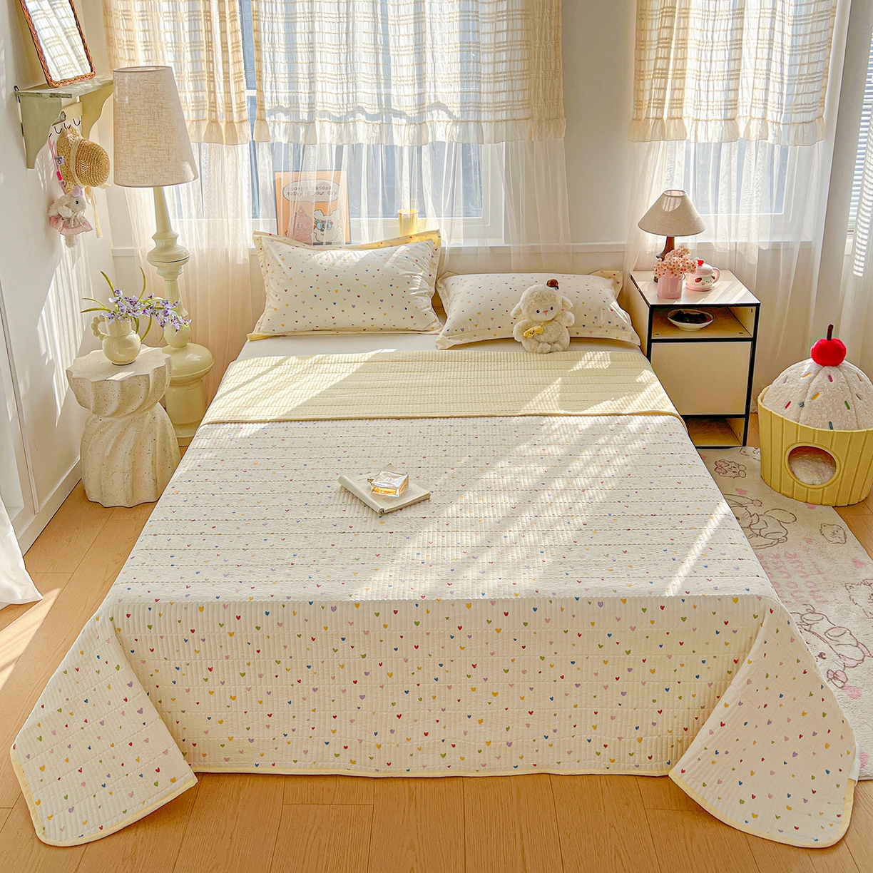 91家纺网 家纺一手货源 找家纺 梦纤绒 2026新款亲肤舒适仿棉印花床盖四件套 五彩斑斓