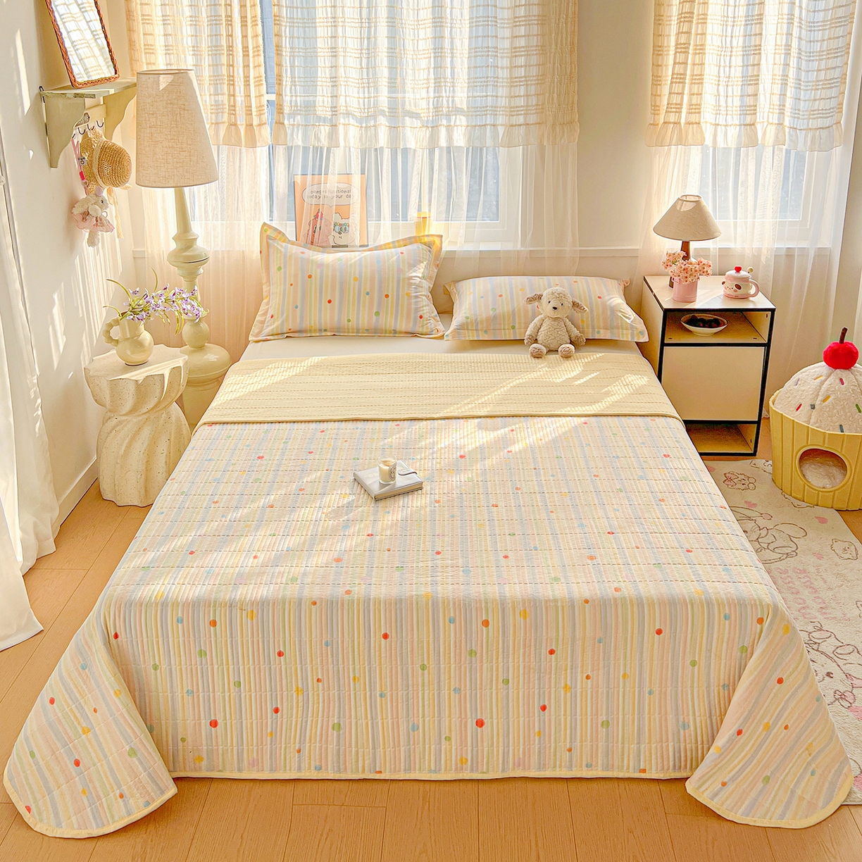 91家纺网 家纺一手货源 找家纺 梦纤绒 2026新款亲肤舒适仿棉印花床盖四件套 小时光