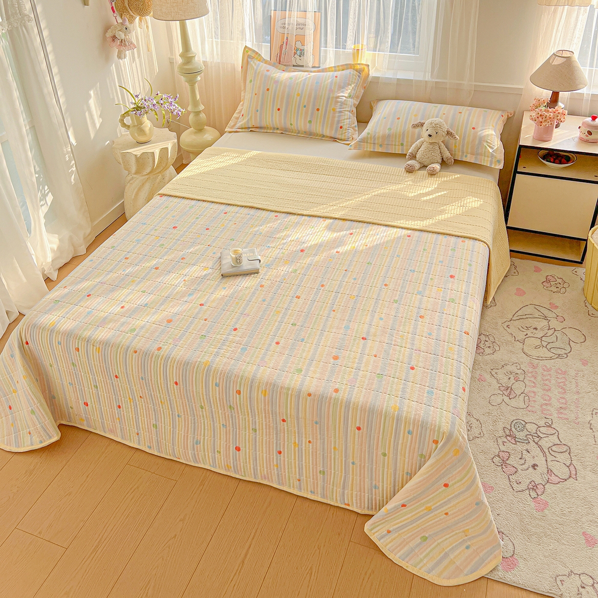 91家纺网 家纺一手货源 找家纺 梦纤绒 2026新款亲肤舒适仿棉印花床盖四件套 小时光