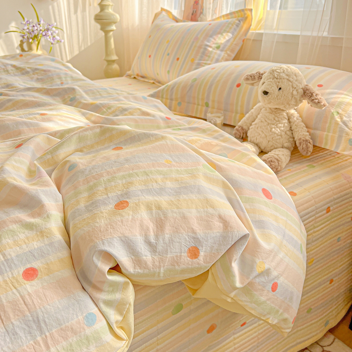 91家纺网 家纺一手货源 找家纺 梦纤绒 2026新款亲肤舒适仿棉印花床盖四件套 小时光