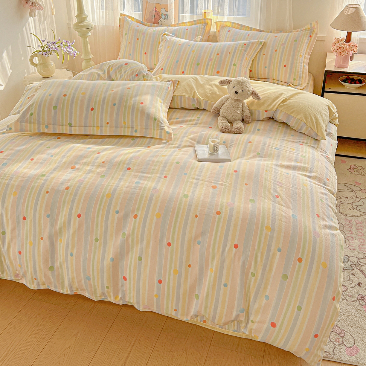 91家纺网 家纺一手货源 找家纺 梦纤绒 2026新款亲肤舒适仿棉印花床盖四件套 小时光