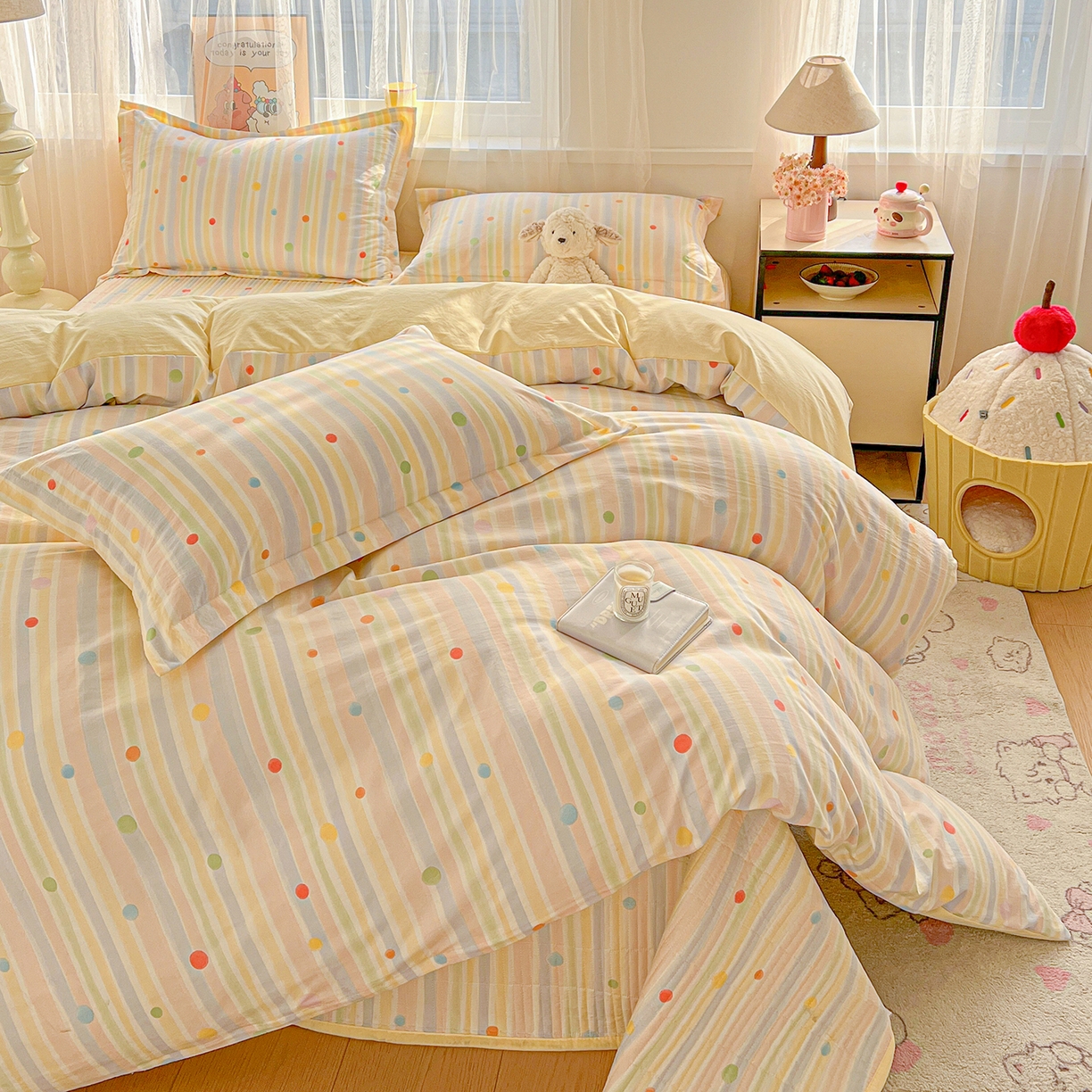 91家纺网 家纺一手货源 找家纺 梦纤绒 2026新款亲肤舒适仿棉印花床盖四件套 小时光