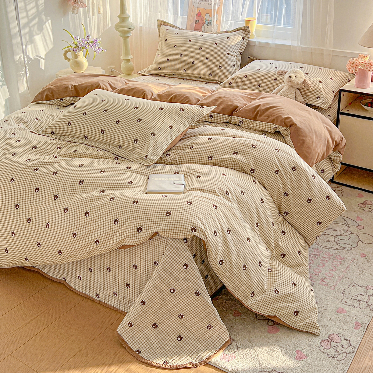 梦纤绒 2026新款亲肤舒适仿棉印花床盖四件套 小熊头