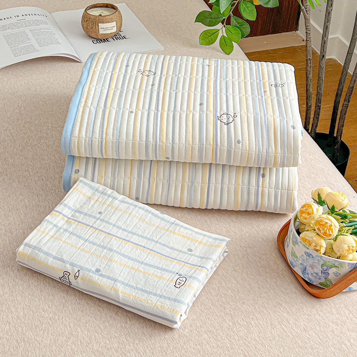 91家纺网 家纺一手货源 找家纺 梦纤绒 2026新款亲肤舒适仿棉印花床盖四件套 鱼多多