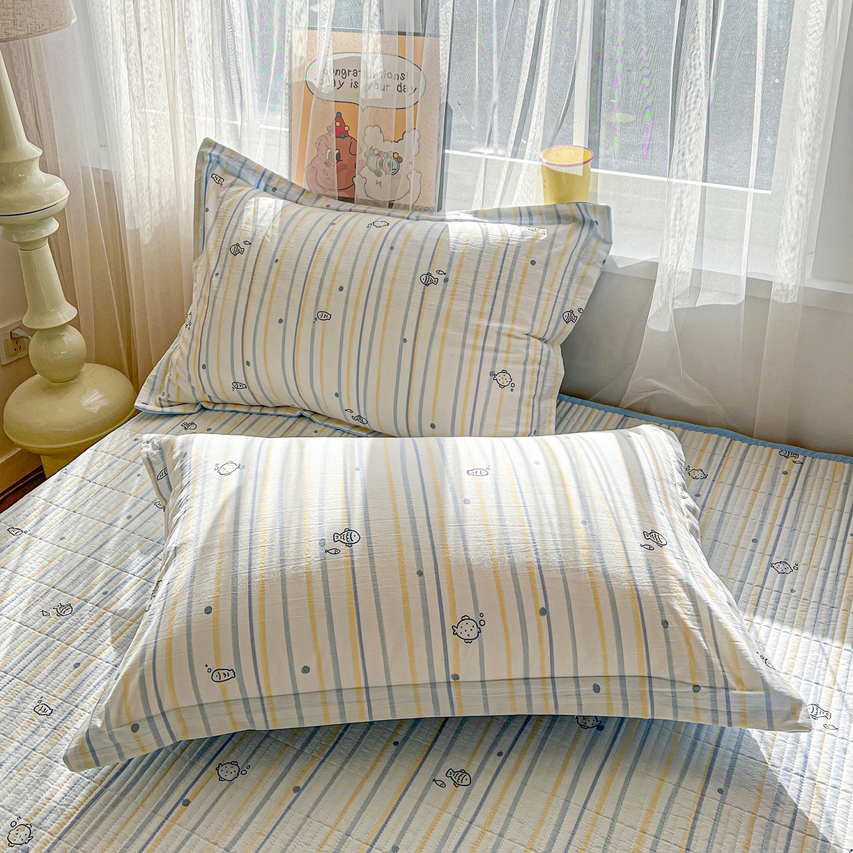 91家纺网 家纺一手货源 找家纺 梦纤绒 2026新款亲肤舒适仿棉印花床盖四件套 鱼多多