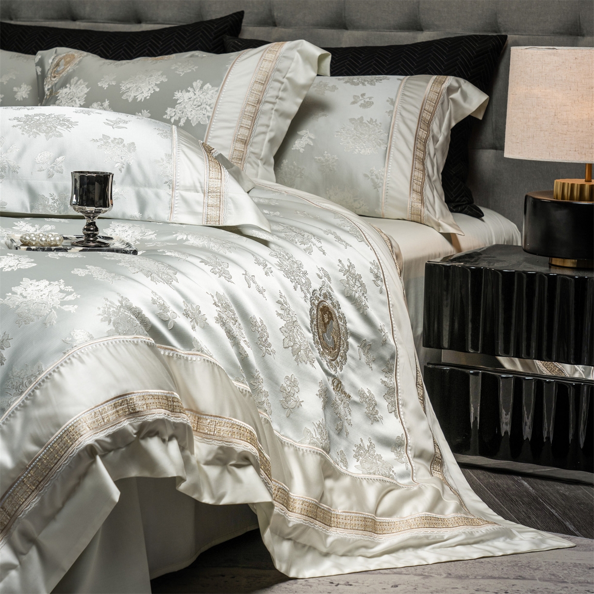 91家纺网 家纺一手货源 找家纺 鼎飞家纺 2026新款3D立体浮雕高精密长绒棉四件套--索菲尔系列 索菲尔-芙绿