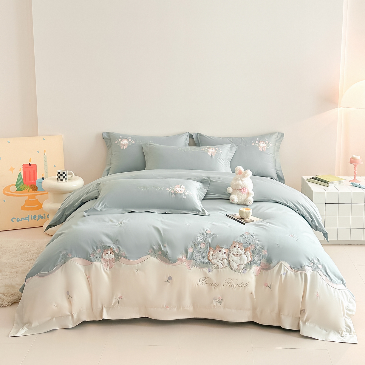 91家纺网 家纺一手货源 找家纺 （总）置顶家纺 2026新款全棉刺绣系列四件套-布偶猫