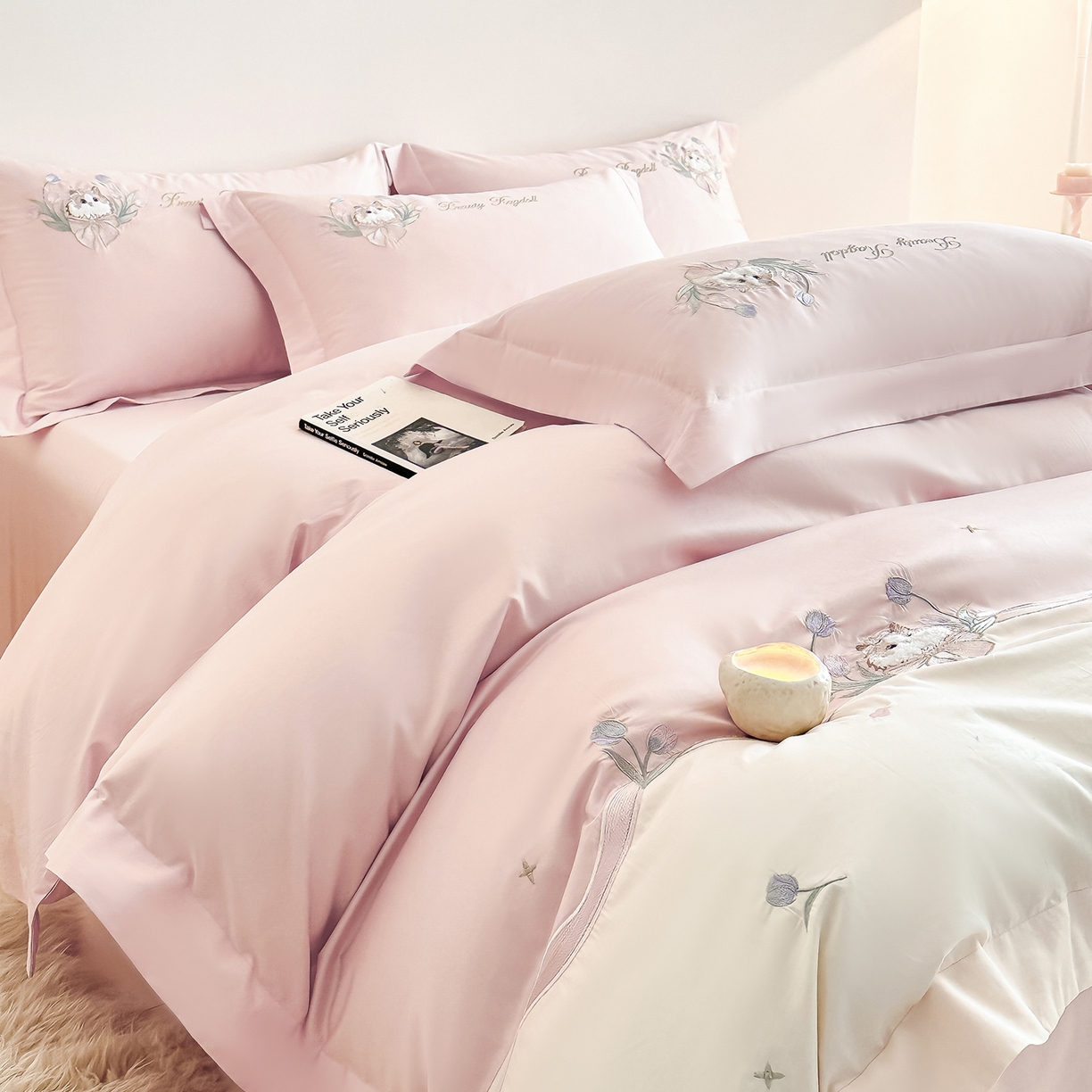 91家纺网 家纺一手货源 找家纺 （总）置顶家纺 2026新款全棉刺绣系列四件套-布偶猫