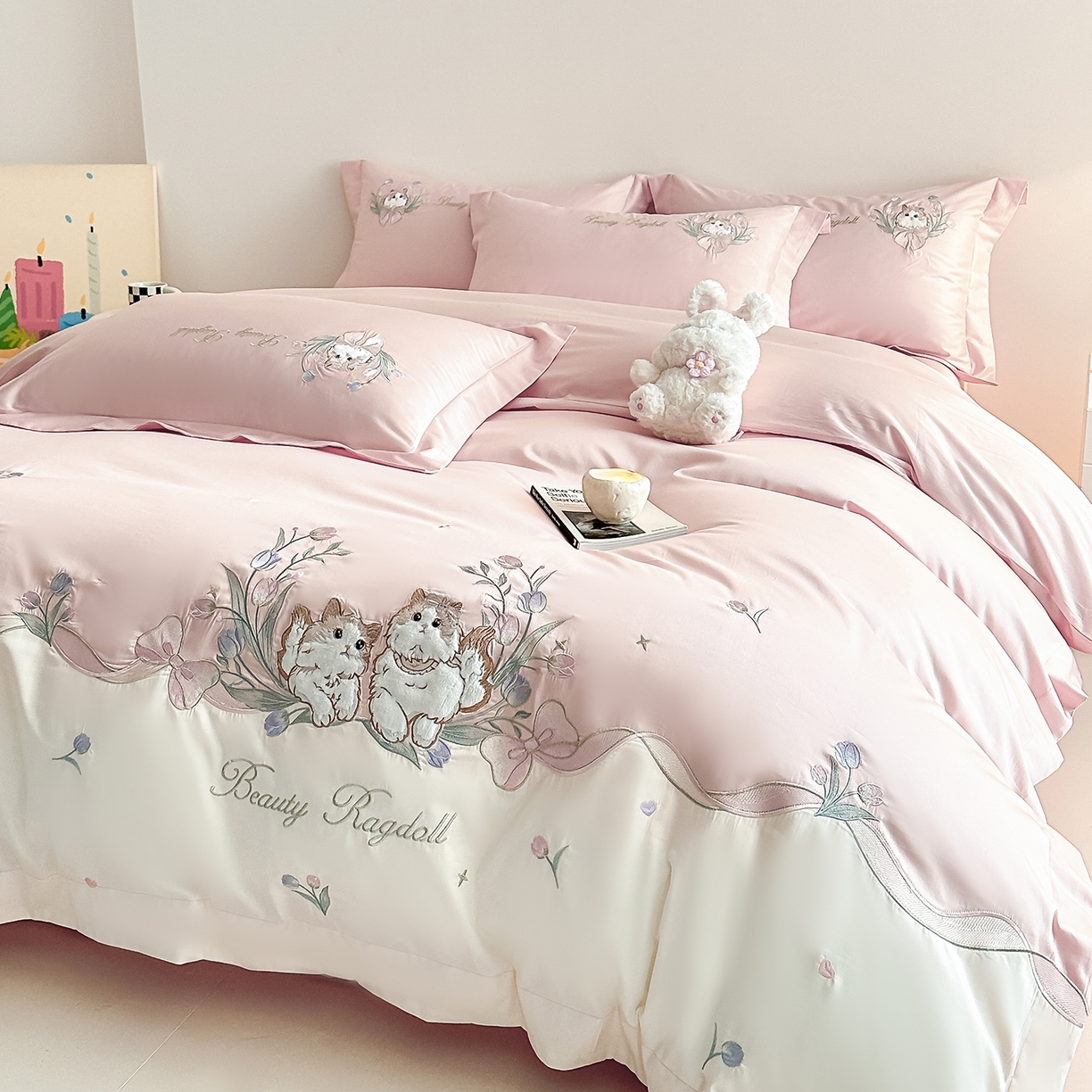 91家纺网 家纺一手货源 找家纺 （总）置顶家纺 2026新款全棉刺绣系列四件套-布偶猫