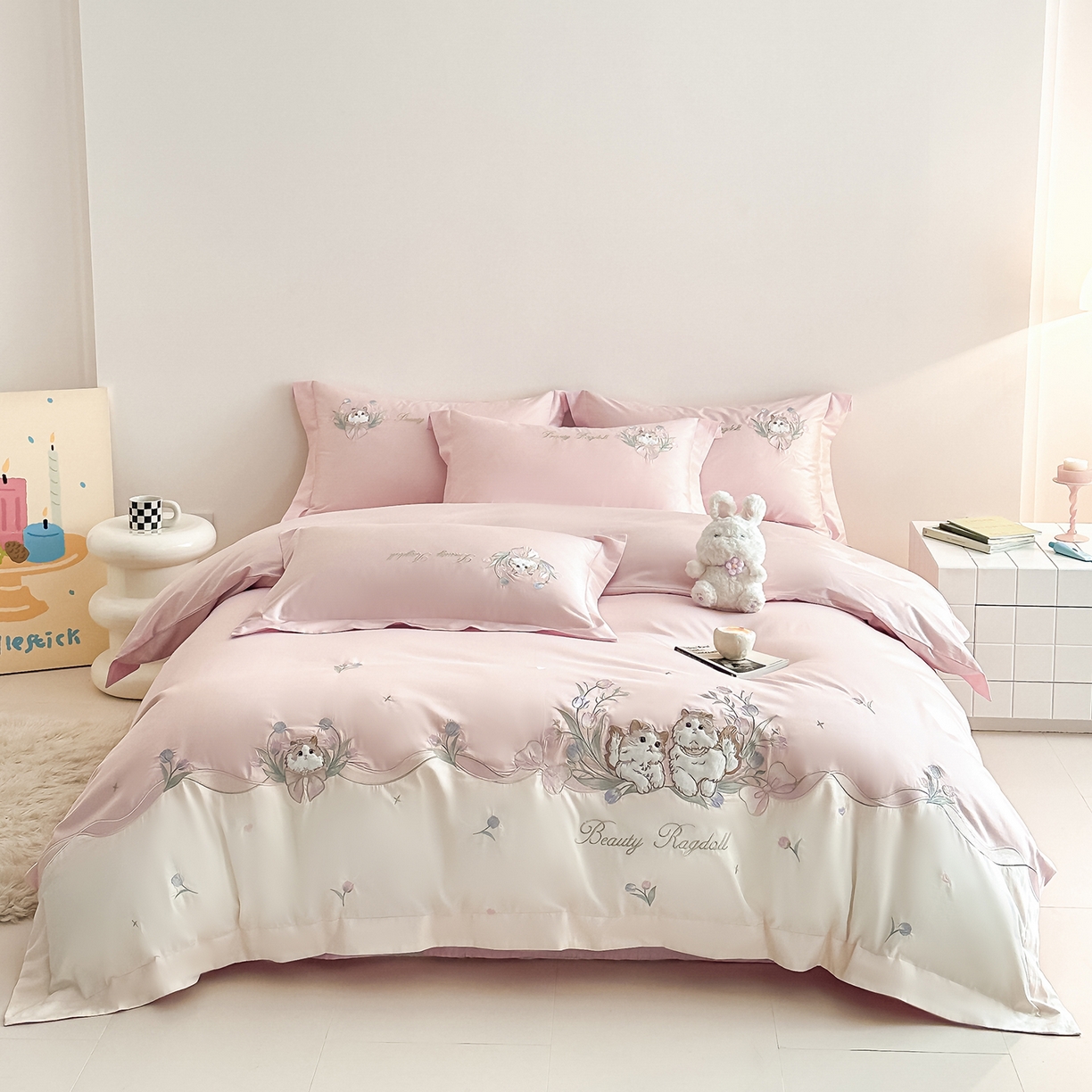 （总）置顶家纺 2026新款全棉刺绣系列四件套-布偶猫