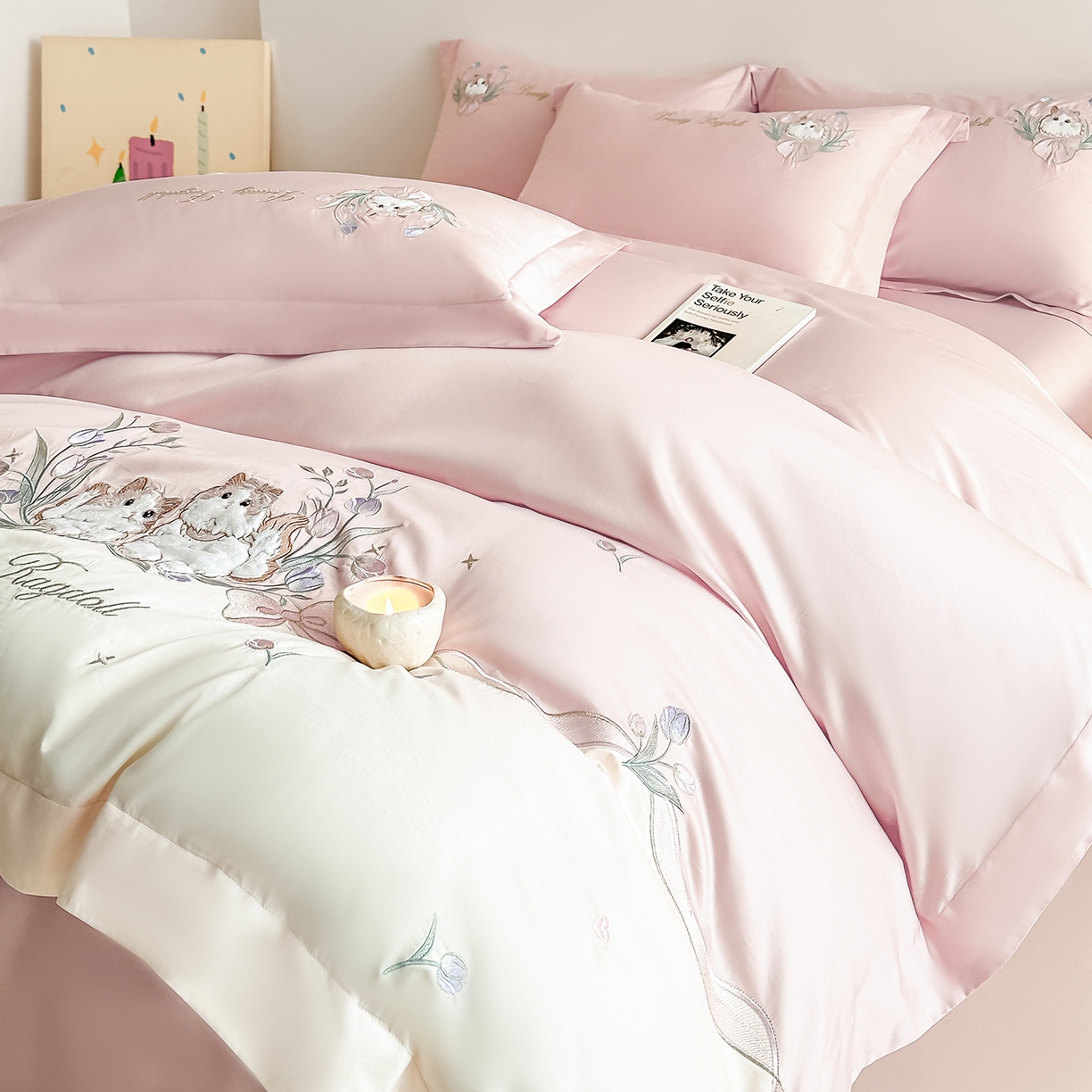 91家纺网 家纺一手货源 找家纺 （总）置顶家纺 2026新款全棉刺绣系列四件套-布偶猫