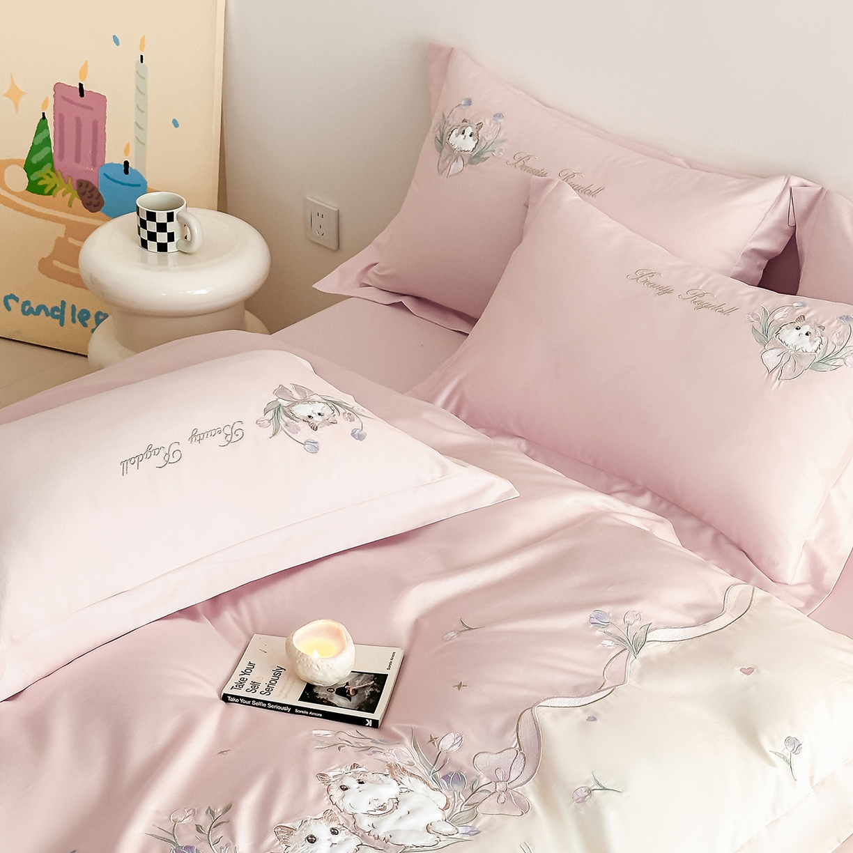 91家纺网 家纺一手货源 找家纺 （总）置顶家纺 2026新款全棉刺绣系列四件套-布偶猫