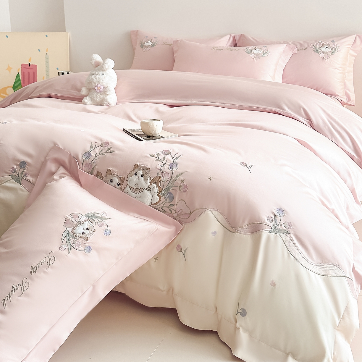 91家纺网 家纺一手货源 找家纺 （总）置顶家纺 2026新款全棉刺绣系列四件套-布偶猫