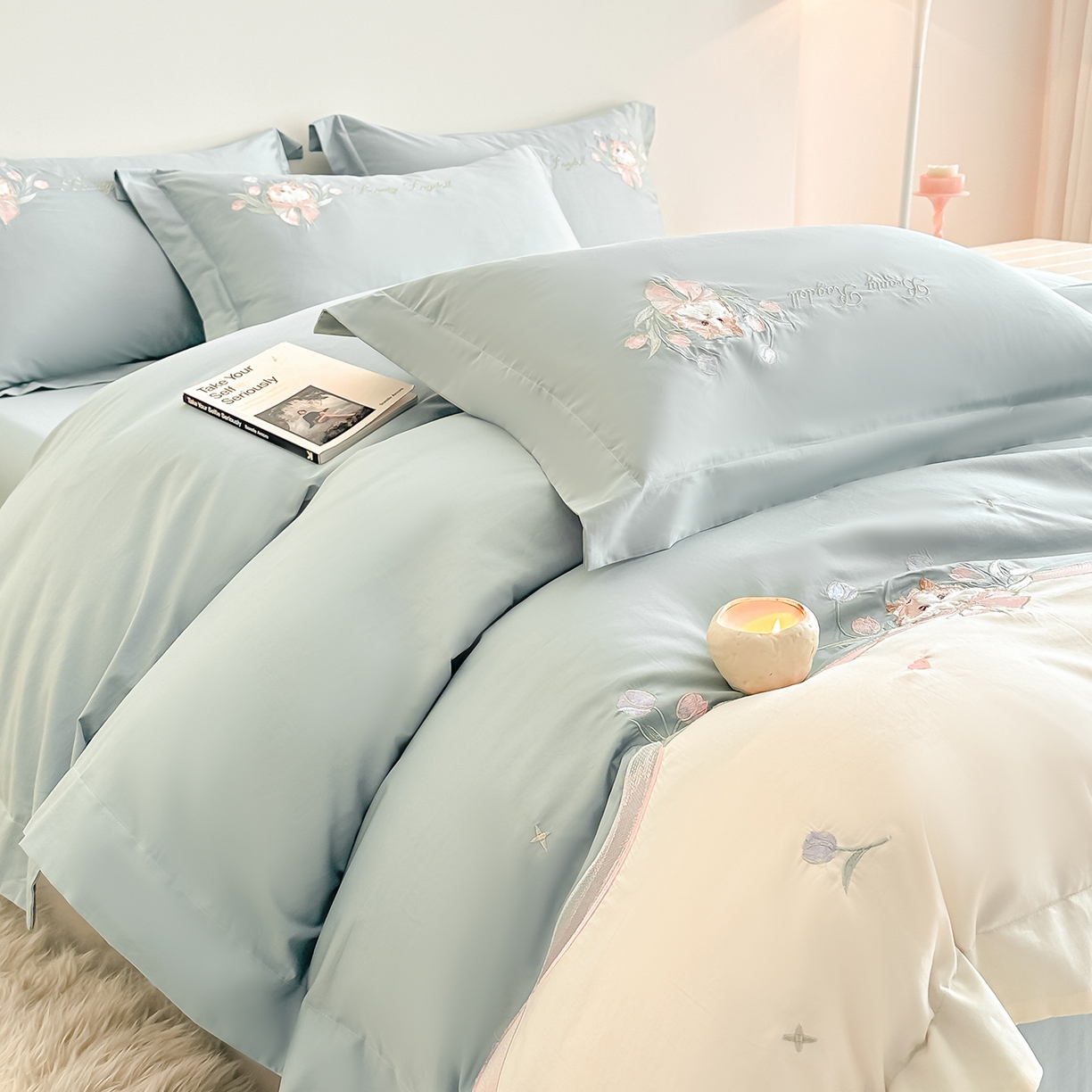 91家纺网 家纺一手货源 找家纺 置顶家纺 2026新款全棉刺绣系列四件套-布偶猫 布偶猫-繁星蓝