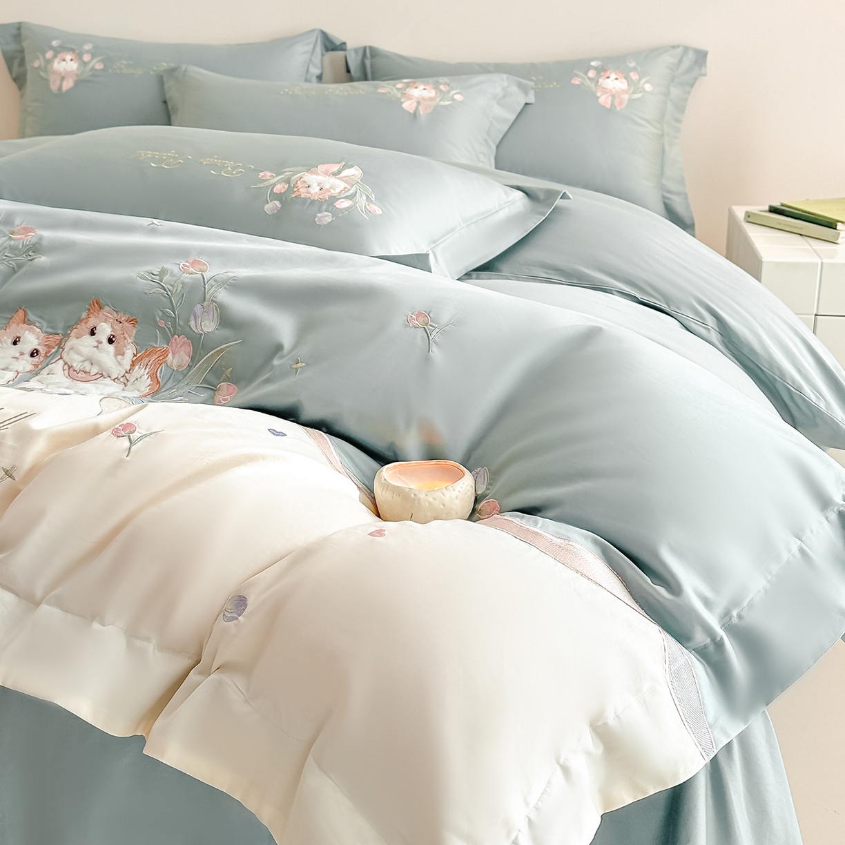 91家纺网 家纺一手货源 找家纺 置顶家纺 2026新款全棉刺绣系列四件套-布偶猫 布偶猫-繁星蓝