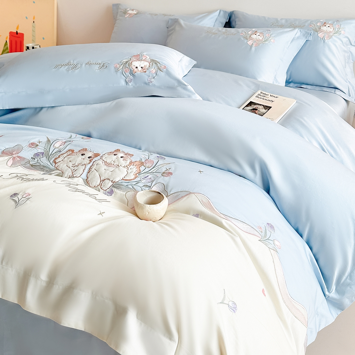 91家纺网 家纺一手货源 找家纺 置顶家纺 2026新款全棉刺绣系列四件套-布偶猫 布偶猫-浅蓝