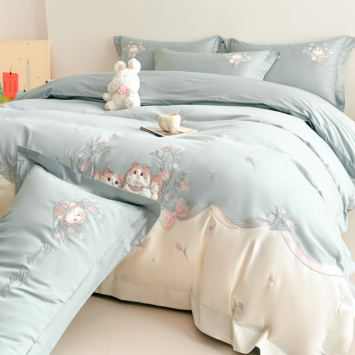 91家纺网 家纺一手货源 找家纺 置顶家纺 2026新款全棉刺绣系列四件套-布偶猫 布偶猫-繁星蓝