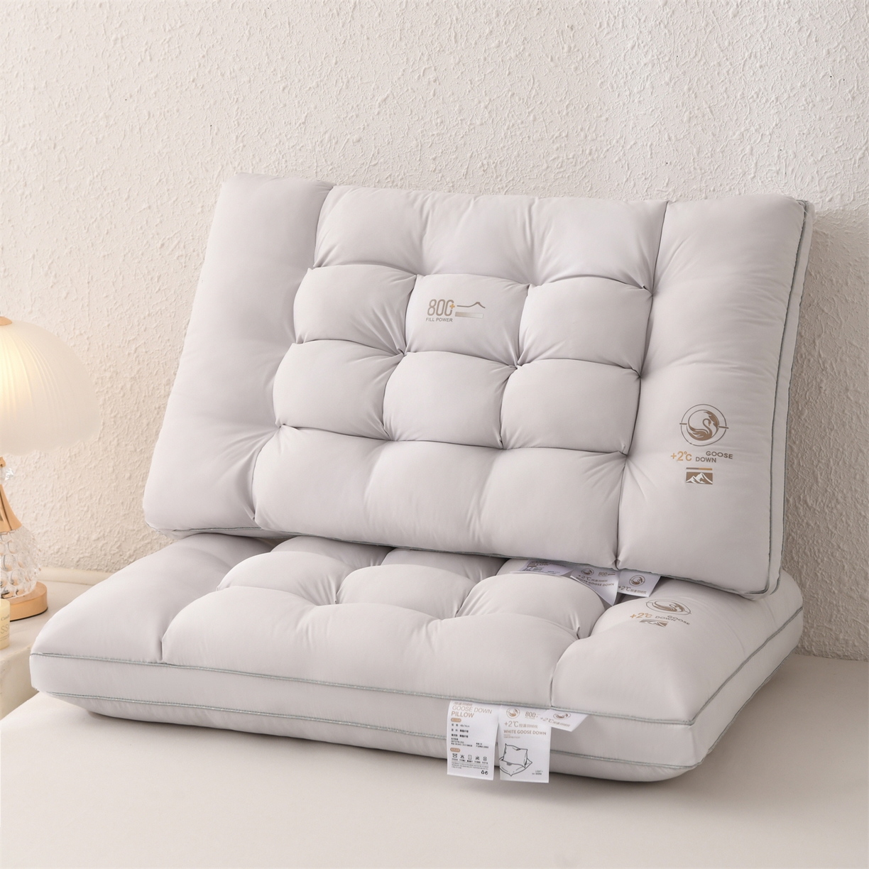 仁宇枕业 2026新款800控温面包羽丝绒枕枕头枕芯 800控温面包羽丝绒枕-灰色