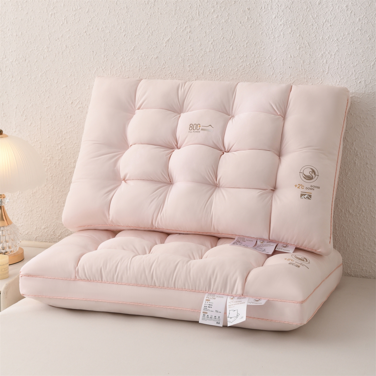 仁宇枕业 2026新款800控温面包羽丝绒枕枕头枕芯 800控温面包羽丝绒枕-粉色