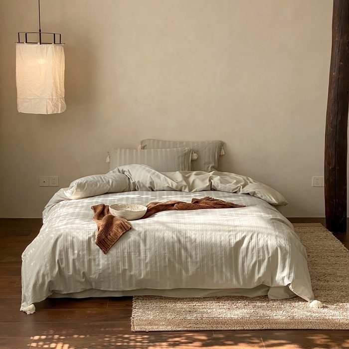 91家纺网 家纺一手货源 找家纺 （总）玉宇阁家居 2025新款色织空气全棉纯棉大提花磨毛四件套(流苏款)