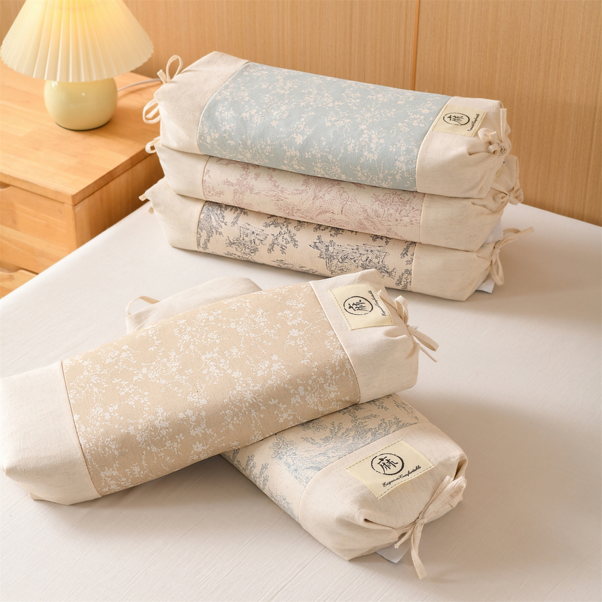 91家纺网 家纺一手货源 找家纺 （总）仁宇枕业 2026新款棉麻古朴两用绑带款系列荞麦枕枕头枕芯