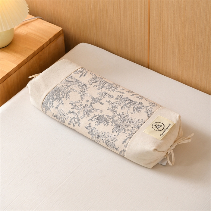 仁宇枕业 2026新款棉麻古朴两用绑带款系列荞麦枕枕头枕芯 棉麻款两用绑带系列荞麦枕-青花瓷黑