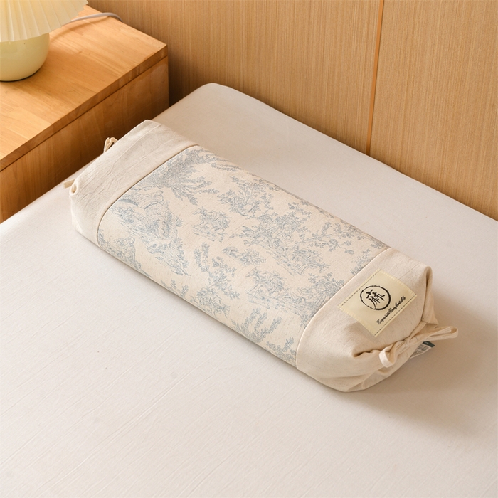 仁宇枕业 2026新款棉麻古朴两用绑带款系列荞麦枕枕头枕芯 棉麻款两用绑带系列荞麦枕-青花瓷蓝