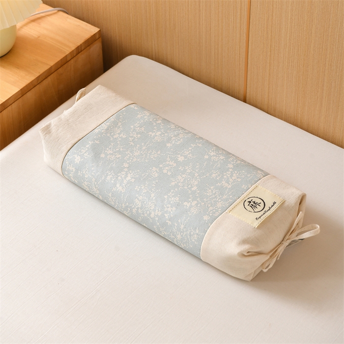 仁宇枕业 2026新款棉麻古朴两用绑带款系列荞麦枕枕头枕芯 棉麻款两用绑带系列荞麦枕-春意蓝色