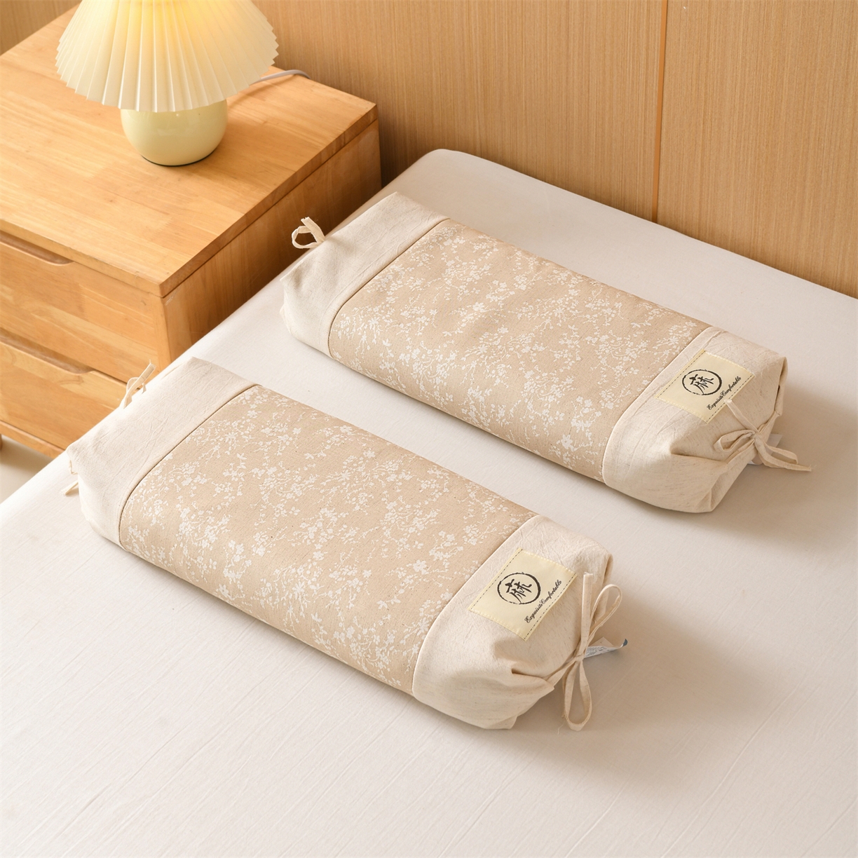 91家纺网 家纺一手货源 找家纺 仁宇枕业 2026新款棉麻古朴两用绑带款系列荞麦枕枕头枕芯 棉麻款两用绑带系列荞麦枕-春意米黄