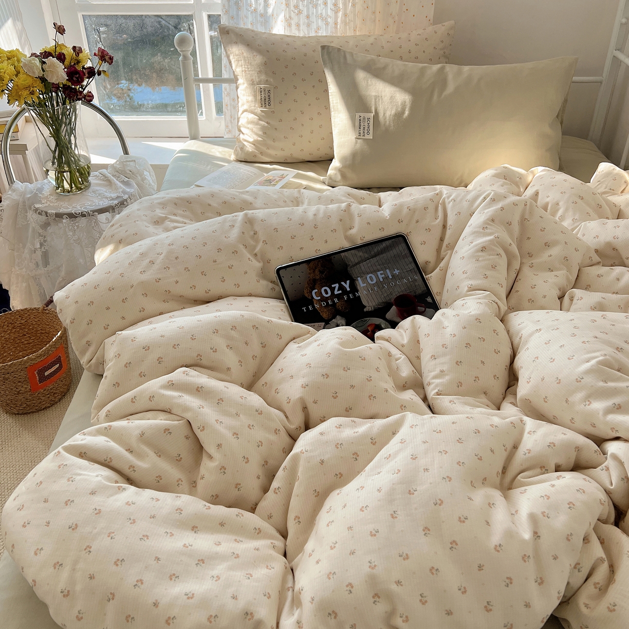 91家纺网 家纺一手货源 找家纺 （总）六巷胡同 2026新款INS博主风混搭小碎花A类全棉双层纱四件套