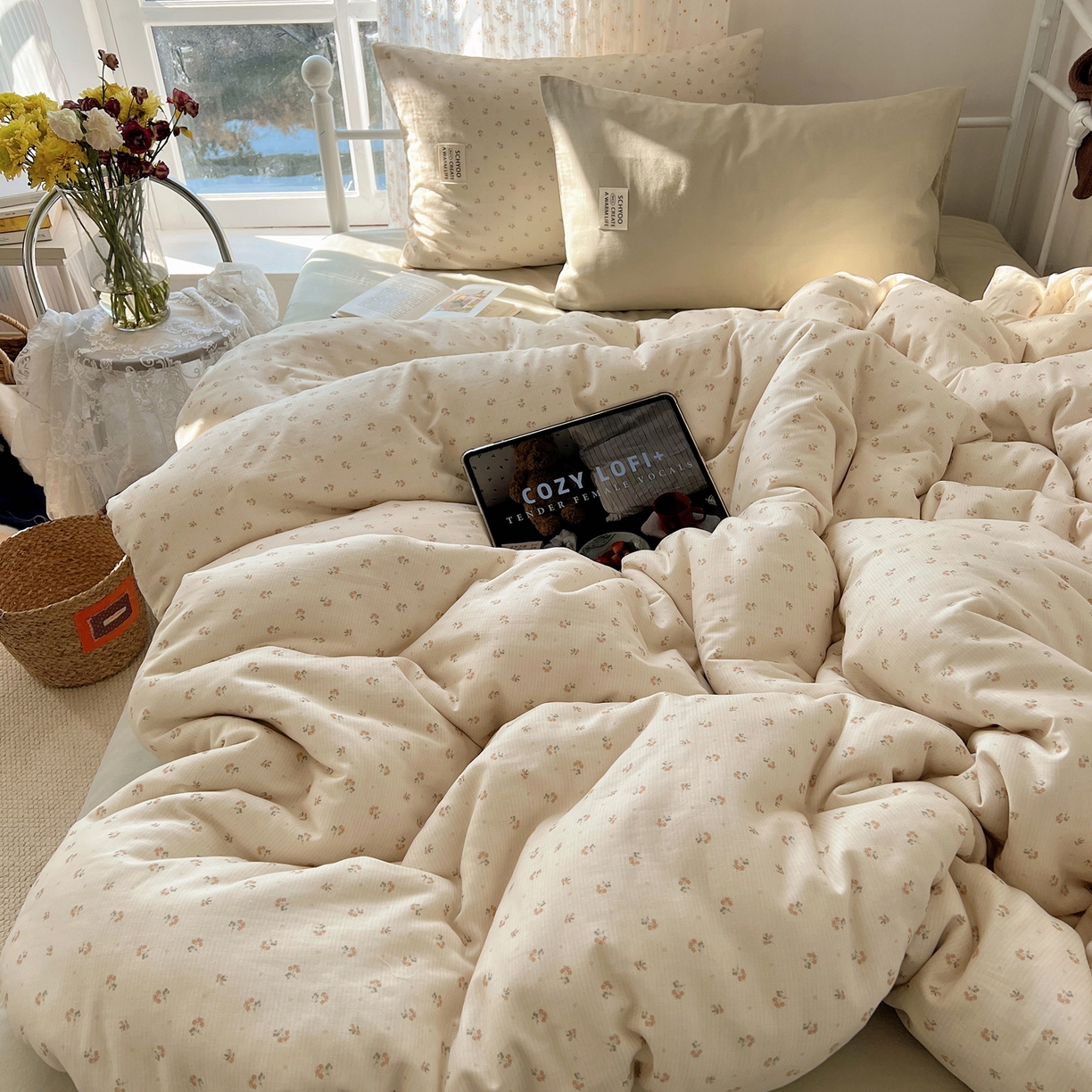 91家纺网 家纺一手货源 找家纺 （总）六巷胡同 2026新款INS博主风混搭小碎花A类全棉双层纱四件套