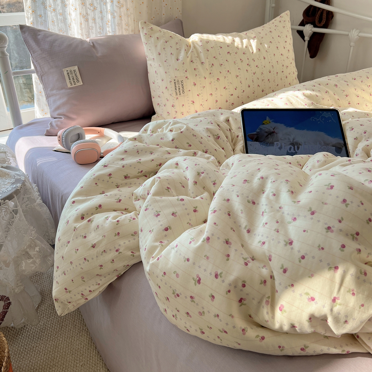 91家纺网 家纺一手货源 找家纺 （总）六巷胡同 2026新款INS博主风混搭小碎花A类全棉双层纱四件套