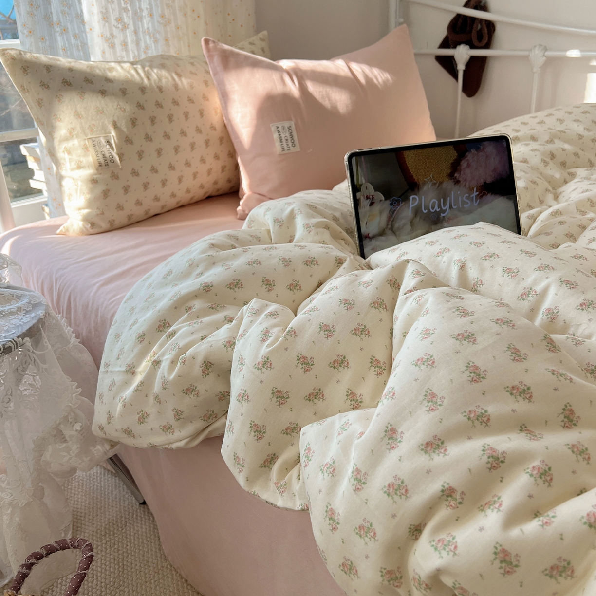 91家纺网 家纺一手货源 找家纺 （总）六巷胡同 2026新款INS博主风混搭小碎花A类全棉双层纱四件套