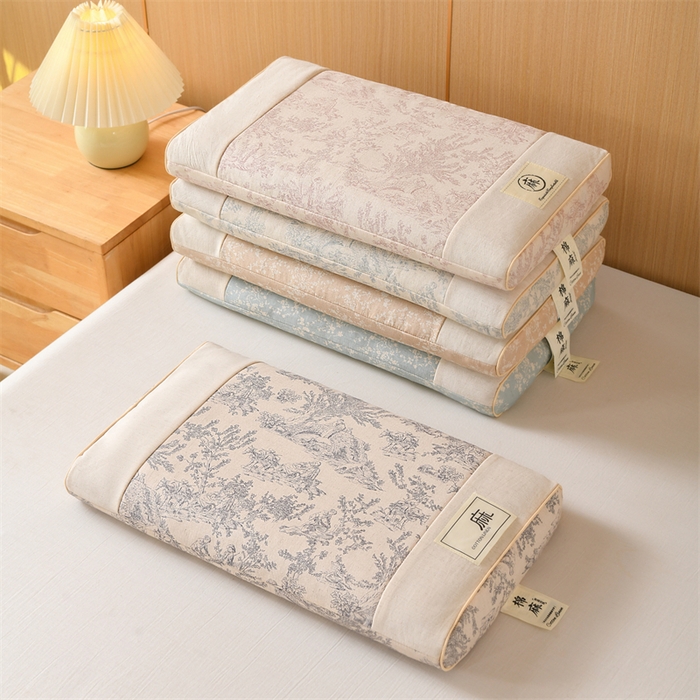 91家纺网 家纺一手货源 找家纺 （总）仁宇枕业 2026新款棉麻古朴宫廷系列荞麦枕枕头枕芯