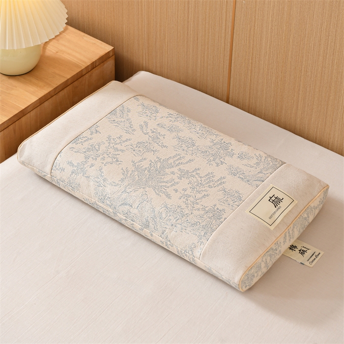 仁宇枕业 2026新款棉麻古朴宫廷系列荞麦枕枕头枕芯 棉麻款宫廷系列荞麦枕-青花瓷蓝