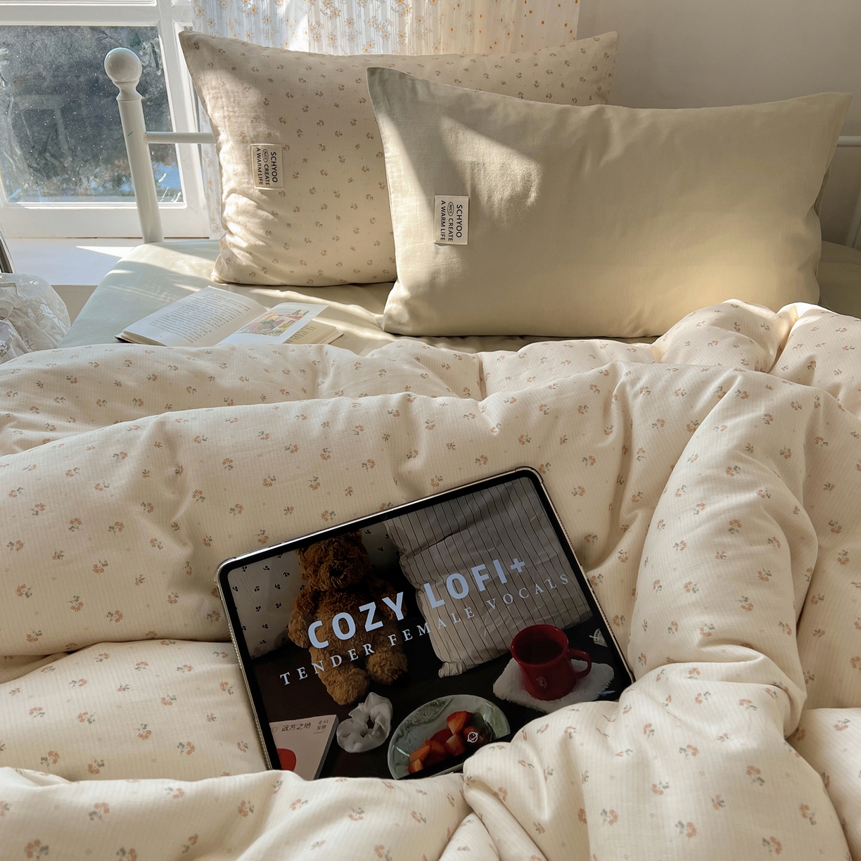 91家纺网 家纺一手货源 找家纺 六巷胡同 2026新款INS博主风混搭小碎花A类全棉双层纱四件套 双层纱-落日春颂