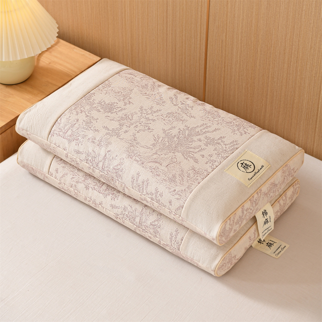 91家纺网 家纺一手货源 找家纺 仁宇枕业 2026新款棉麻古朴宫廷系列荞麦枕枕头枕芯 棉麻款宫廷系列荞麦枕-青花瓷红