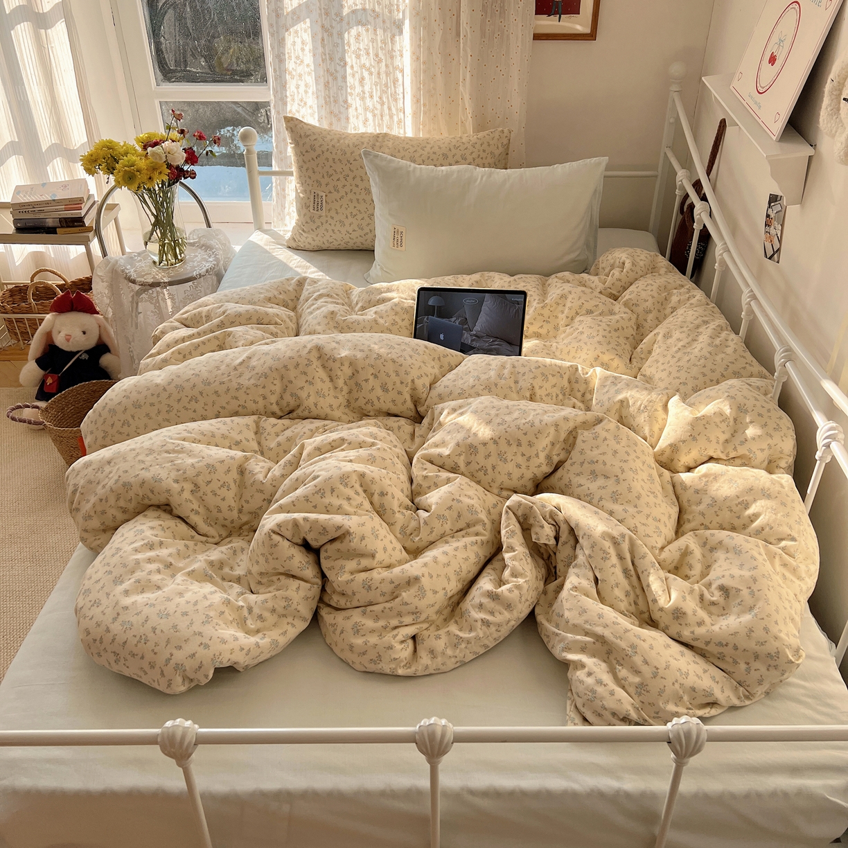 91家纺网 家纺一手货源 找家纺 六巷胡同 2026新款INS博主风混搭小碎花A类全棉双层纱四件套 双层纱-山野物语