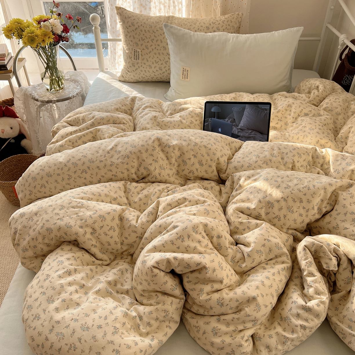 91家纺网 家纺一手货源 找家纺 六巷胡同 2026新款INS博主风混搭小碎花A类全棉双层纱四件套 双层纱-山野物语